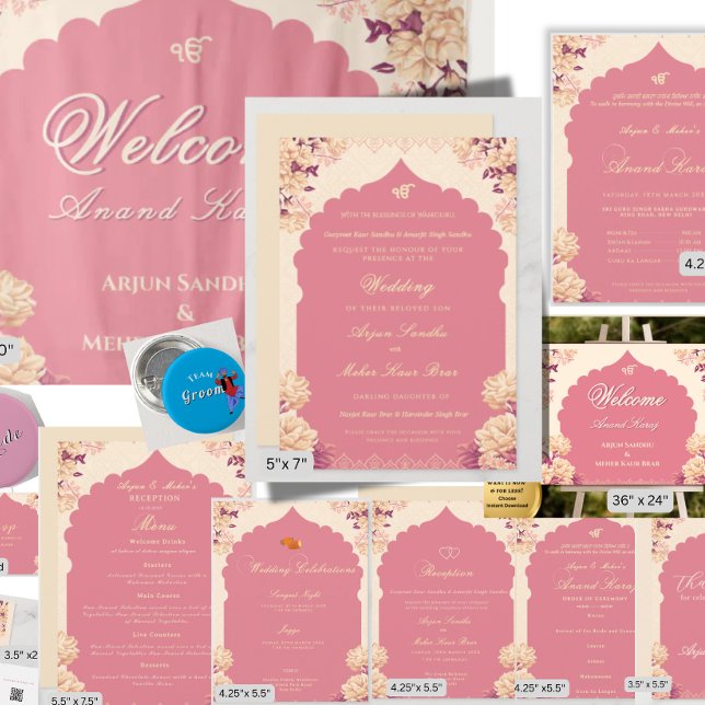 Convites Casamento Sikh Floral Elegante | Casamento Punjabi (A complete Anand Karaj wedding stationery suite)