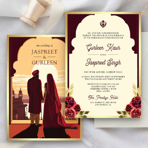 Convites Casamento Sikh Indian Ethnic Burgundy Anand Karaj