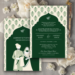 Convites Casamento Sikh Punjabi Anand Karaj Creme Esmeralda