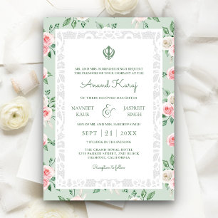 Convites Casamento Sikh Punjabi Anand Karaj Rosa Verde Hort