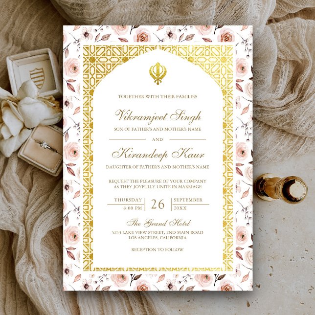 Convites Casamento Sikh Punjabi Floral Terroso Anand Karaj (Criador carregado)