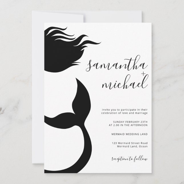 Convites Casamento Silhueta de Sereia Limpa (Frente)