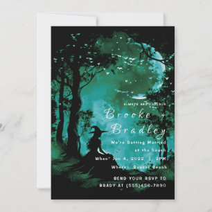 Convites Casamento Silhueta Floresta Verde Teal e Preto