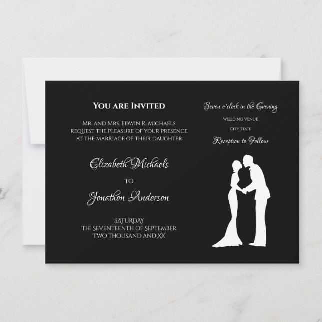 Convites Casamento Silhueta Preto Branco (Frente)