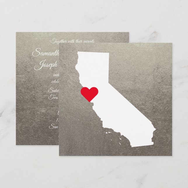 Convites Casamento Silver Metallic Foil White California (Frente/Verso)