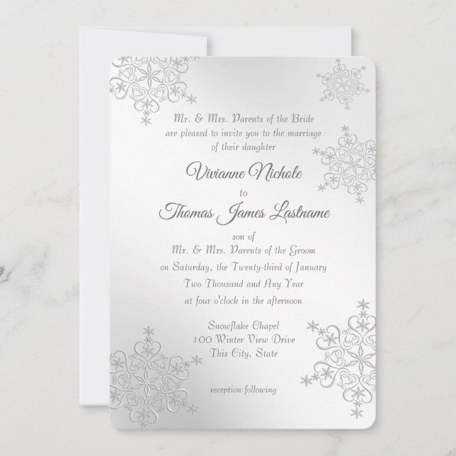 Convites Casamento Silver Snowflakes (Frente)