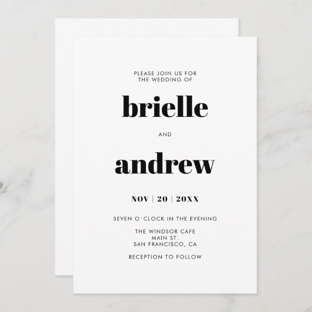 Convites Casamento Simple Bold Serif (Frente/Verso)