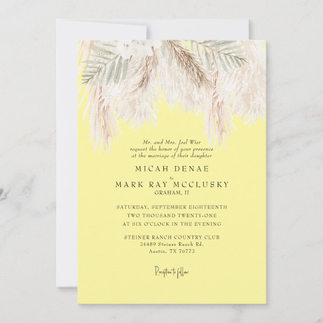 Convites Casamento Simples Amarelo Amarelo Pampas (Frente)
