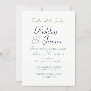 Convites Casamento Simples Azul Branco, Script Elegante Mod