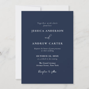 Convites Casamento Simples Azul e Branco do Marinho Elegant