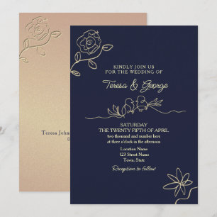 Convites Casamento Simples Azul Marinho