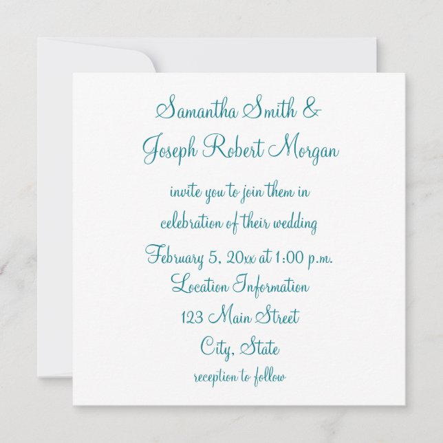 Convites Casamento Simples Baía de Biscaia e Branco (Frente)