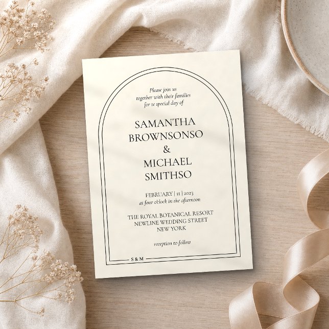 Convites Casamento Simples Bege Minimalista (Criador carregado)