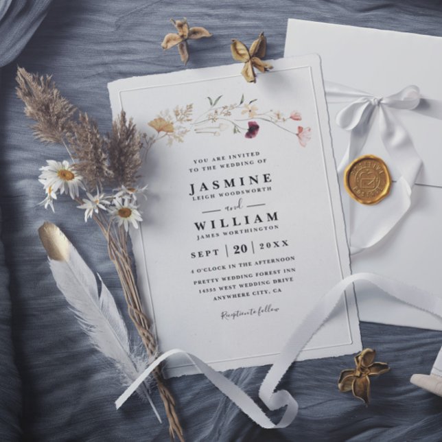 Convites Casamento Simples Boêmio Flores Silvestres Rústico (Criador carregado)