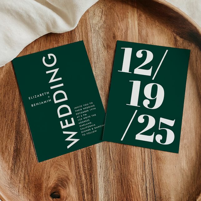 Convites Casamento Simples Bold Chic Emerald Verde Minimali (Criador carregado)