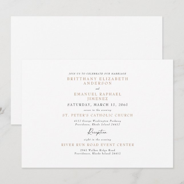 Convites Casamento Simples Branco e Dourado Sem Pais (Frente/Verso)
