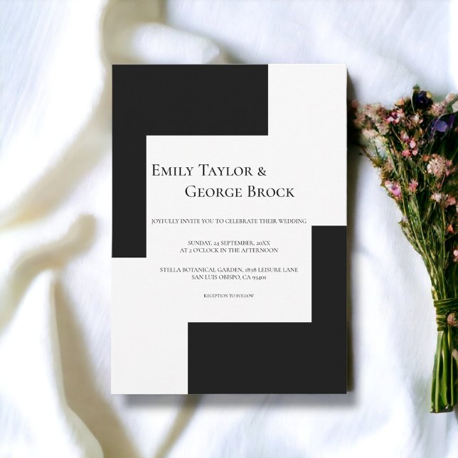 Convites Casamento Simples, Branco E Preto Chic (Criador carregado)