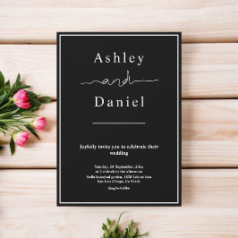 Convites Casamento Simples, Branco E Preto Chic