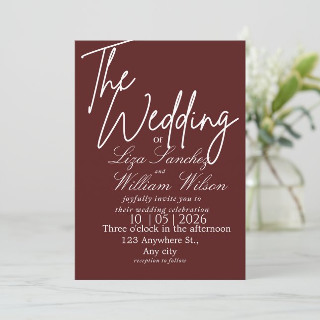 Convites Casamento Simples Branco e Vermelho Moderno (Em pé/Frente)