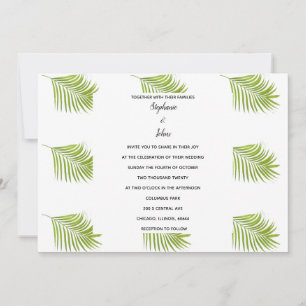 Convites Casamento Simples Branco Verde Padrão Palm Folha