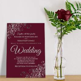 Convites Casamento Simples Chic Burgundy Silver Frills