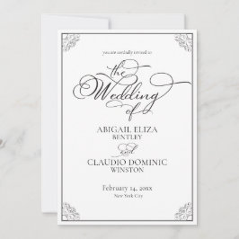 Convites Casamento Simples Clássico Preto e Branco Tudo-Em-