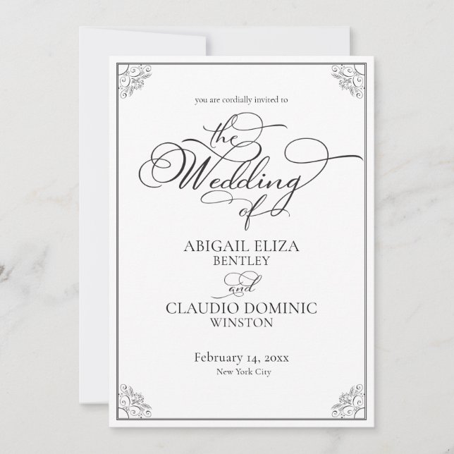 Convites Casamento Simples Clássico Preto e Branco Tudo-Em- (Frente)