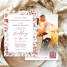 Convites Casamento Simples Código QR de Foto Boho Chic Rúst