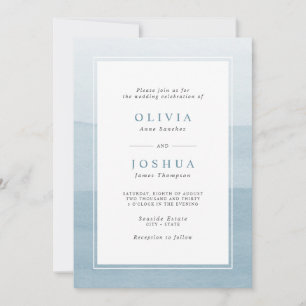 Convites Casamento Simples com Efeito Ombre em Aquarela Azu