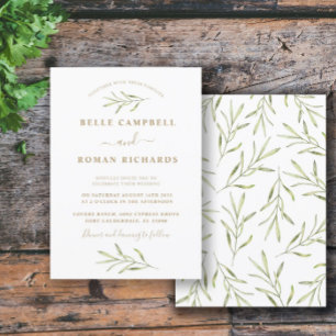 Convites Casamento Simples com Folhagem Verde e Branco