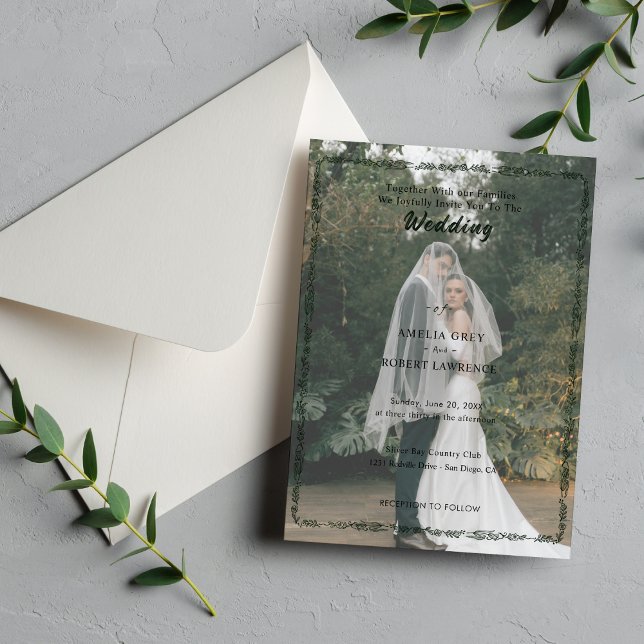Convites Casamento Simples com Fotos Modernas em Alta (Floral wedding minimalist invitation)