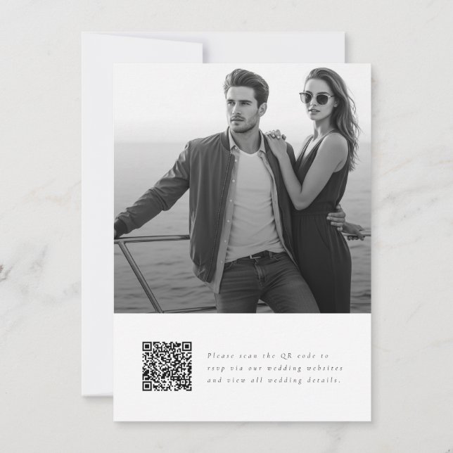 Convites Casamento Simples com QR Code e Foto em Roteiro El (Verso)