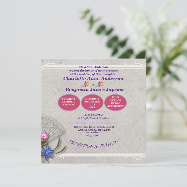 Convites Casamento Simples Com Ventilador Japonês  (Em pé/Frente)