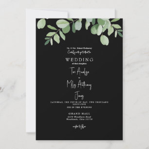 Convites Casamento Simples com Verde de Eucalipto Preto