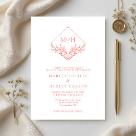 Convites Casamento Simples Coral Cor-de-Rosa Branco Boho Mo