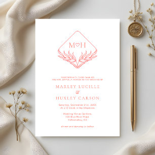 Convites Casamento Simples Coral Cor-de-Rosa Branco Boho Mo