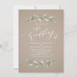 Convites Casamento simples da caligrafia verde rusticidade