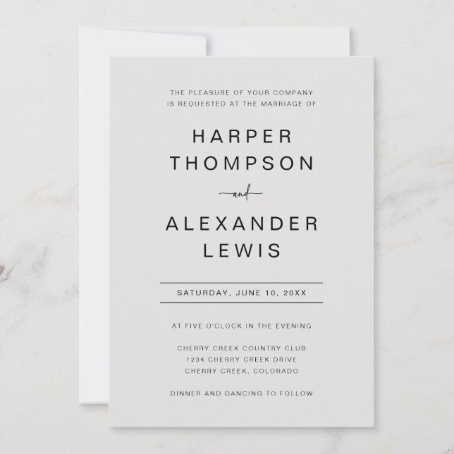 Convites Casamento Simples Da Tipografia Da Cinza Moderna (Frente)