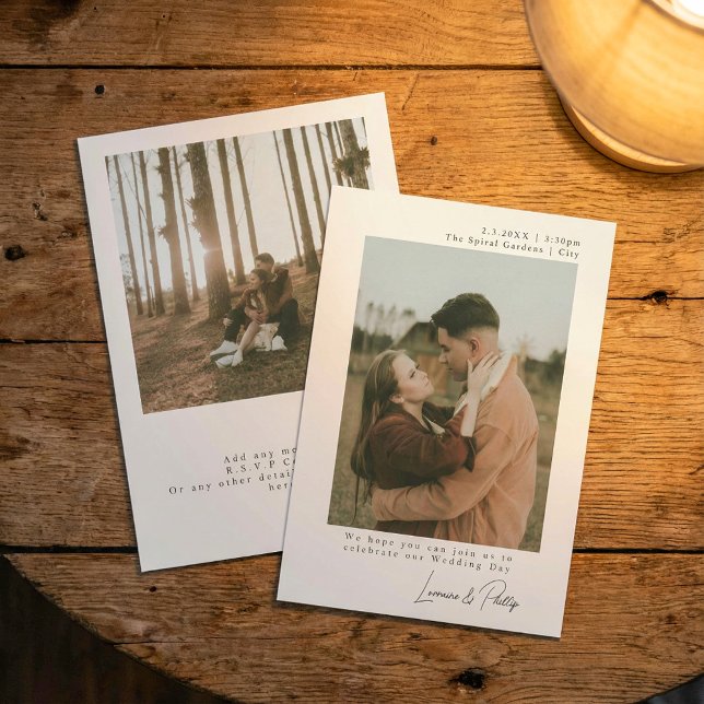 Convites Casamento Simples De 2 Fotos Elegante E Minimalist (Elegant Minimalist Simple 2-Photo Wedding Invitation.)