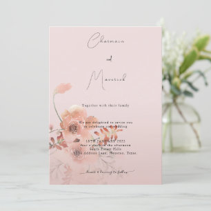 Convites Casamento Simples De Água Floral Rosa Cor-De-Rosa