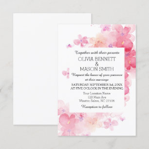 Convites Casamento Simples de Aquarela Vermelha e Rosa