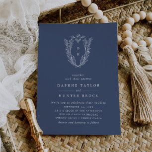 Convites Casamento Simples de Azul Botânico Escuro Moderno 