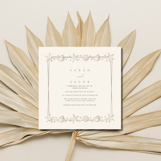 Convites Casamento Simples de Beashell Border Beach (Criador carregado)