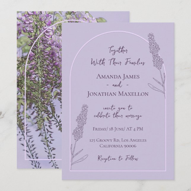 Convites Casamento Simples de Blooms de Lavanda Elegante (Frente/Verso)