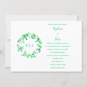 Convites Casamento Simples de Boho Branco Verde e Crest Mon