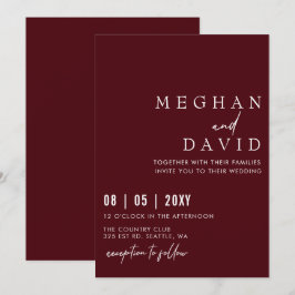 Convites Casamento Simples de Borgonha com Letras Manuscrit