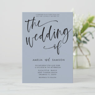 Convites Casamento Simples de Caligrafia Azul Poeirento