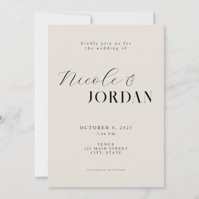 Convites Casamento Simples de Chic Black e Ivory (Frente)