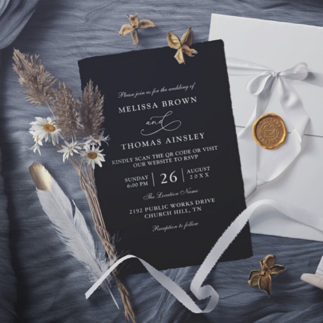 Convites Casamento Simples de Código QR Orçamento Preto e B (Criador carregado)