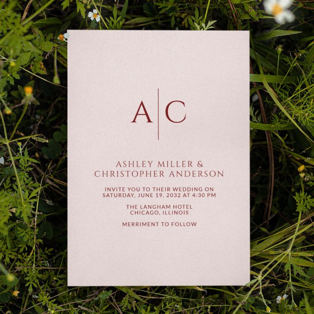 Convites Casamento Simples de Crimson Vermelho e Rosa Monog (Criador carregado)